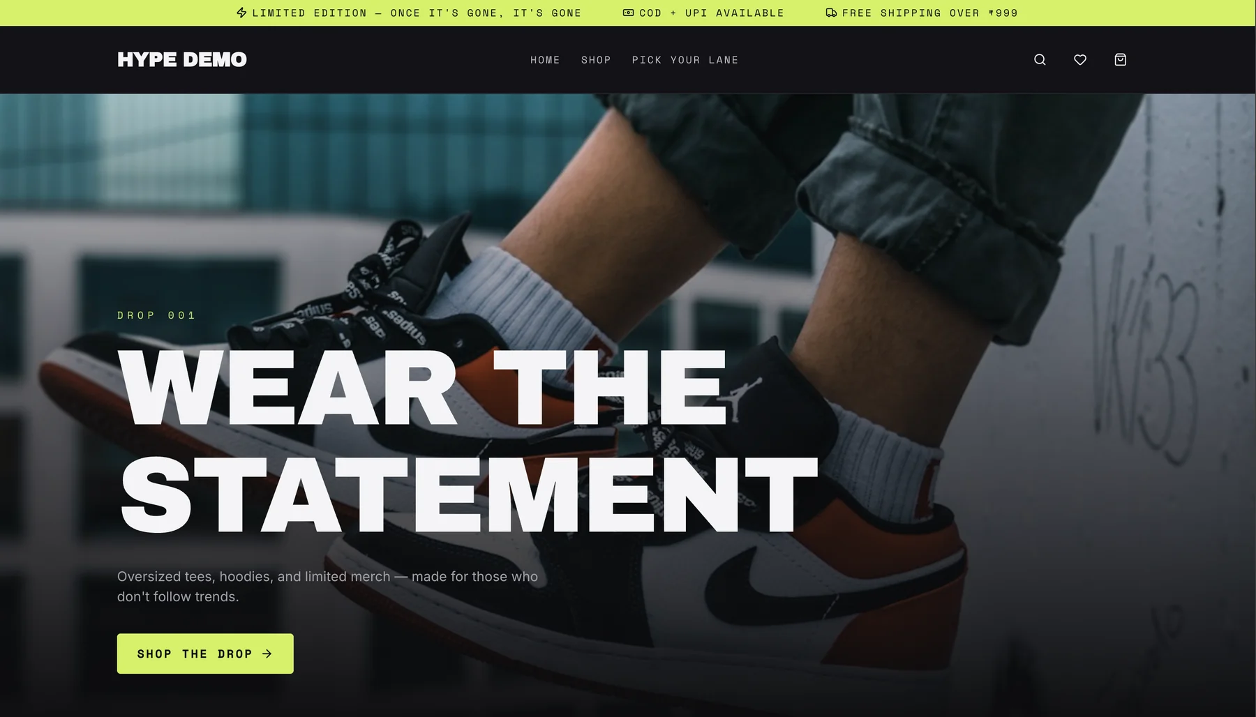 Hype theme — Streetwear drops